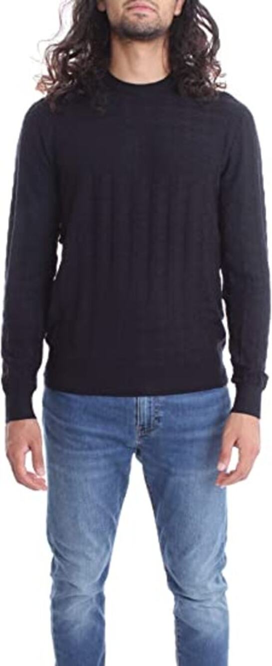 Emporio Armani Jacquard Crew Neck Pullover Jumper Sweater Black Large NEW $225